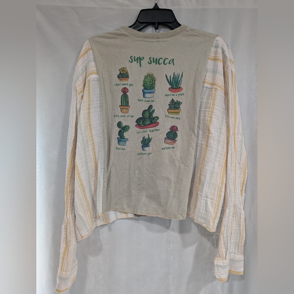 SOLD up Succa Grumpy Succulents Crop OOAK Handmade Upcycled Reworked Flannel Top